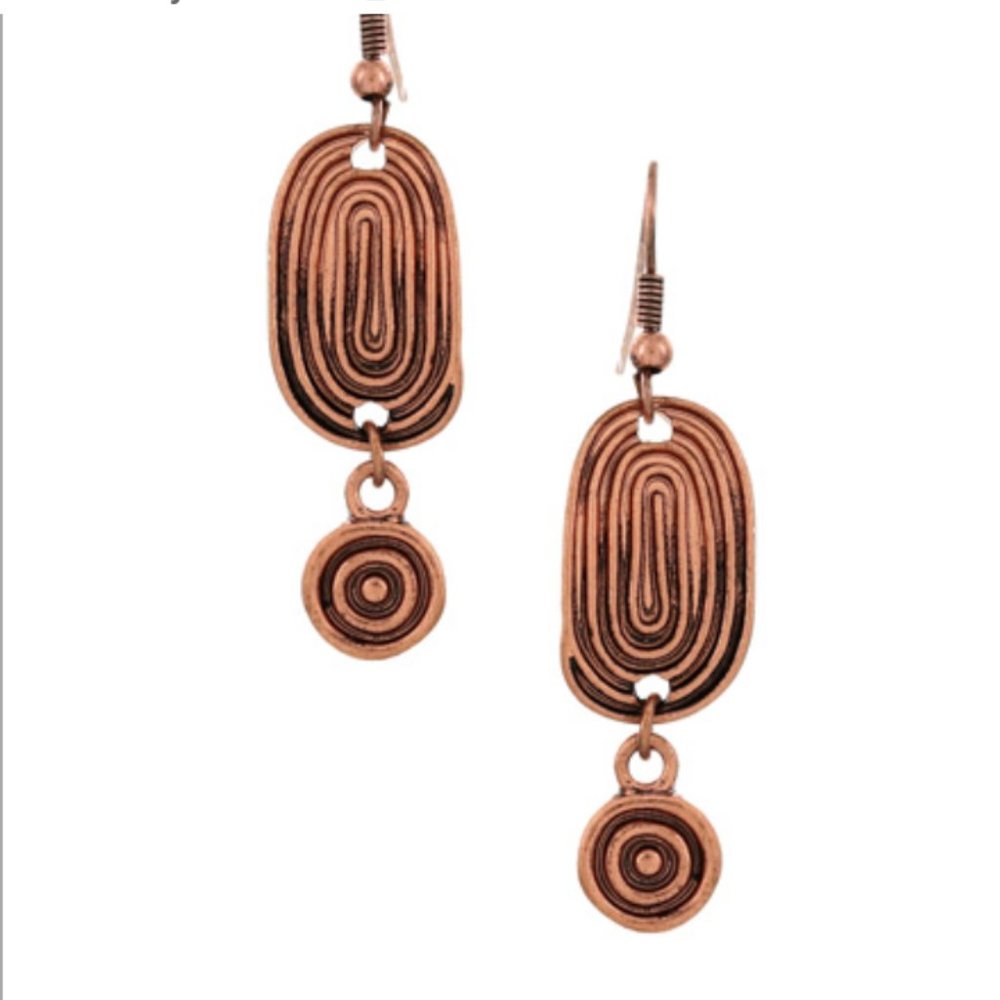copper "fishhook" dangle earrings